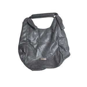 BcbGeneration Big Bulky Faux Gray Leather Zipper Strap Hobo Shoulder Bag Y2K